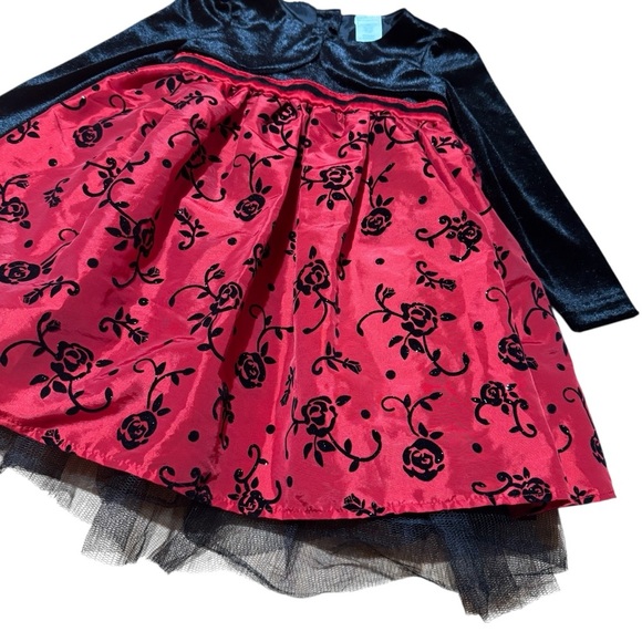 WonderKids Red Black Christmas Dress Long Sleeve Velvet Top Embellished 3T - Picture 6 of 9